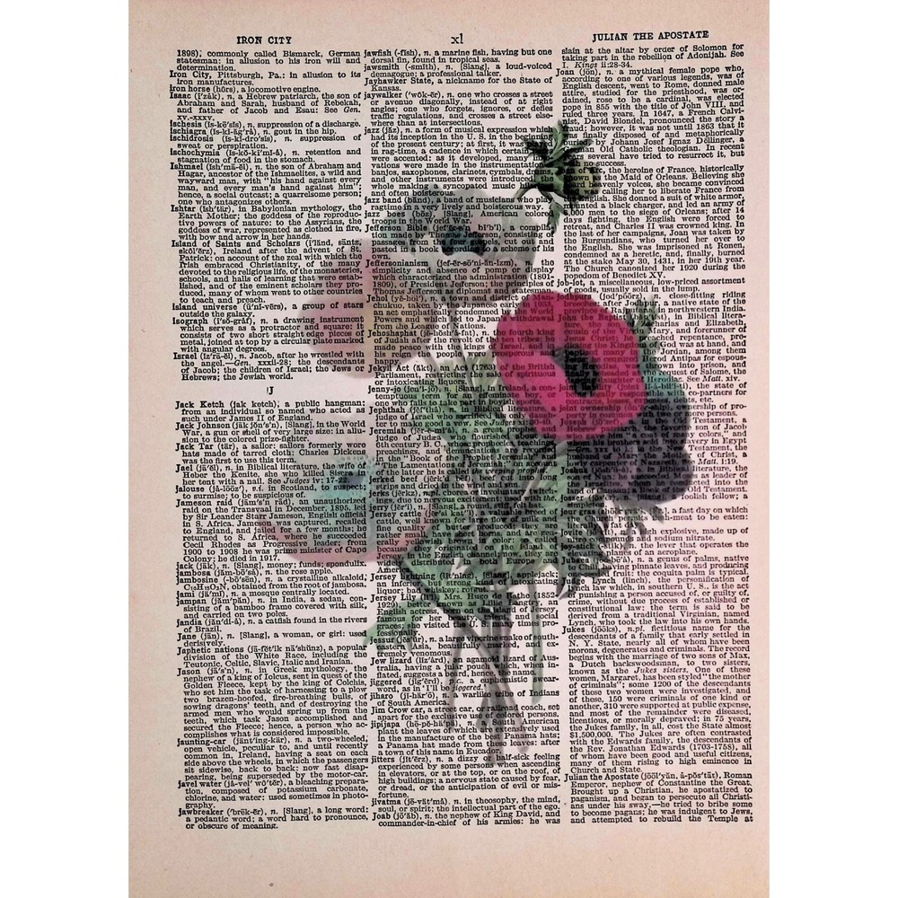 Japanese Anemone Dictionary Page Art Vintage Botanical Flower Wall Art Decor